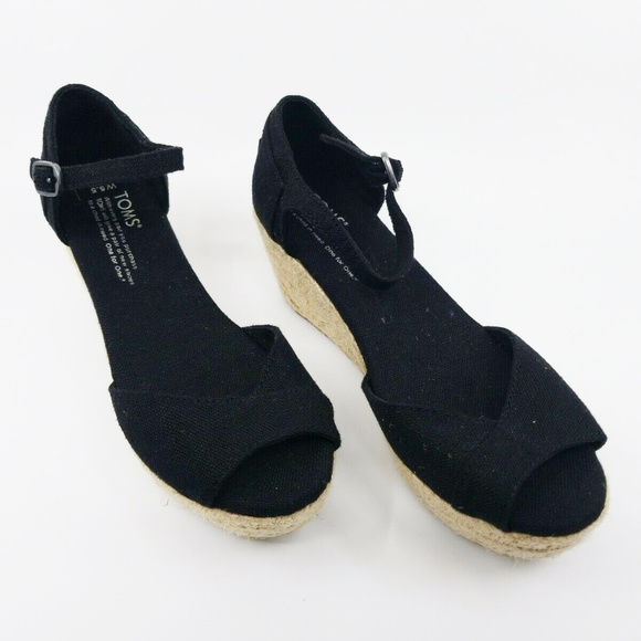 Toms Shoes - Toms Womens Black Harper Canvas Wedge Sandals 5.5